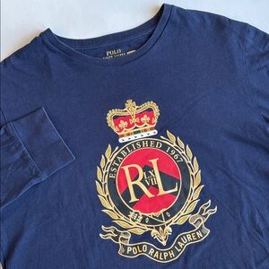 Polo Ralph Lauren Crest Logo Custom Slim Fit Long Sleeve Tshirt Blue Mens Medium